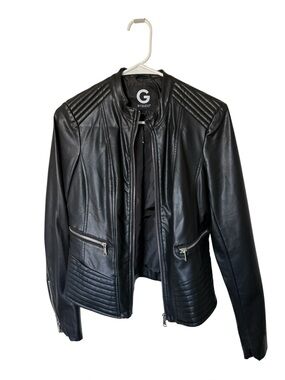 Guess Black Quilted Faux Leather Moto Jacket